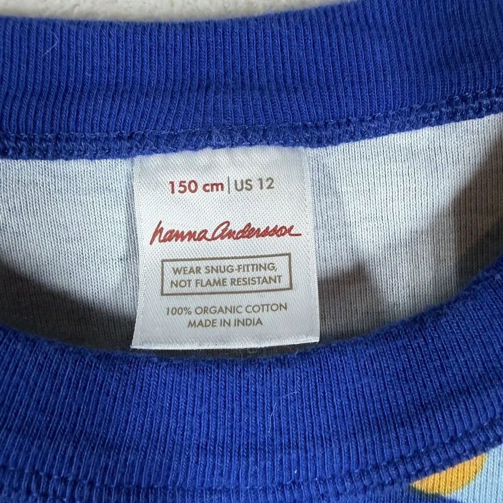 Hanna Andersson Fitted Dreidel Pajamas Kids Size 12 Blue Organic Cotton Hanukkah
